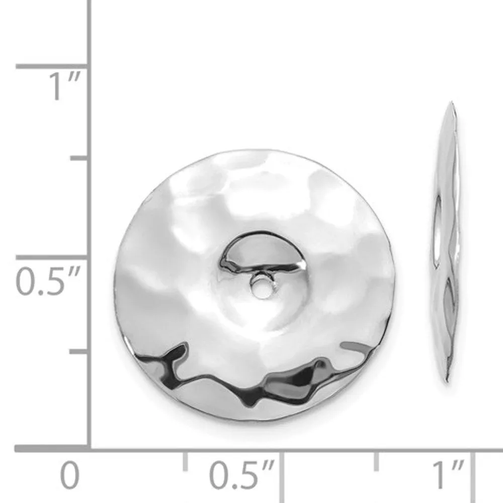 14K White Gold Polished Hammered Round Disc Earring Jackets