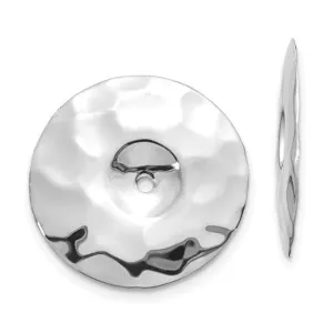 14K White Gold Polished Hammered Round Disc Earring Jackets