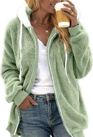 Akivide Women's Fleece Jackets Fashion Hooded Sweatshirt Oversized Fall Winter Zipper Coats Warm Outwear for Women