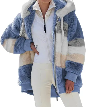 Akivide Women's Fleece Jackets Fashion Hooded Sweatshirt Oversized Fall Winter Zipper Coats Warm Outwear for Women