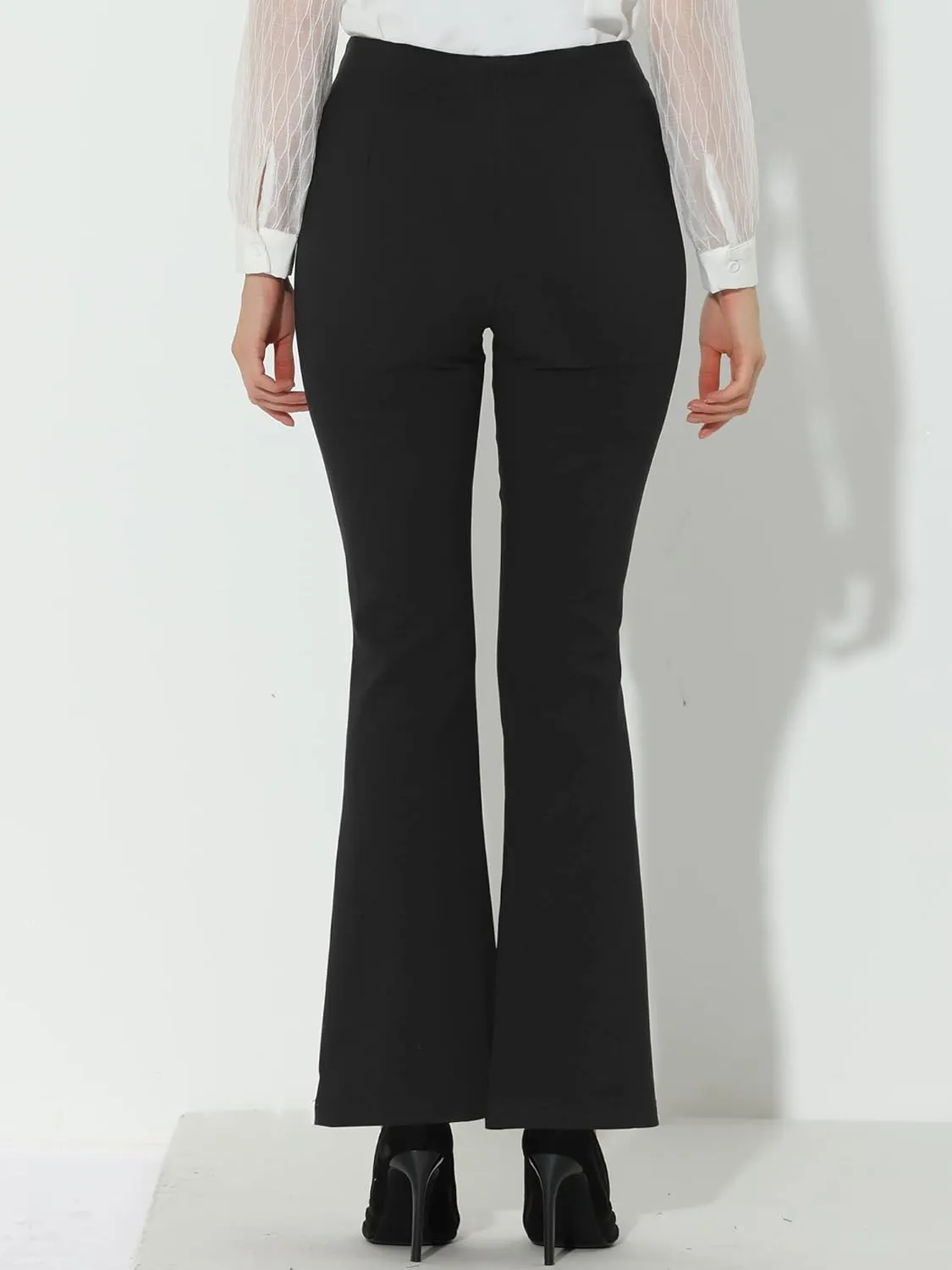 Allegra K Women's 2023 Wear to Work Long Trousers Casual Business Elastic High Waist Bell Bottom Flare Pants