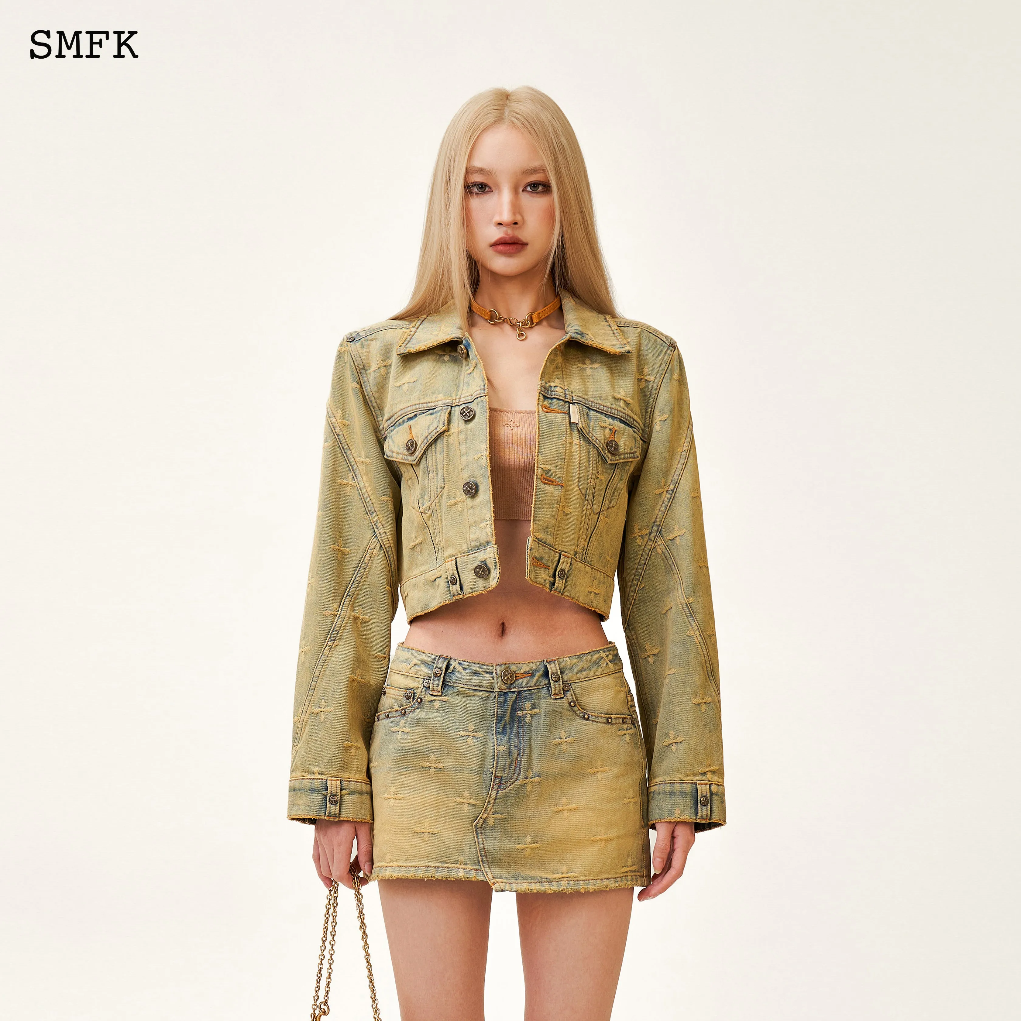 Ancient Myth Temple Garden Denim Jacket Aurora Blue