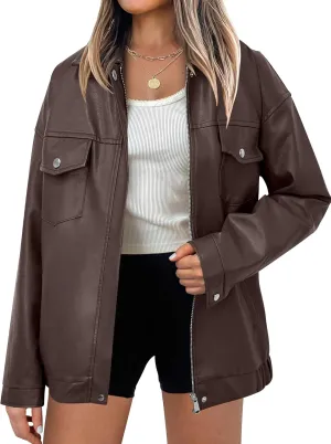 ANRABESS Women Oversized Faux Leather Jackets Fall Fashion Zip Up Motorcycle Coats Winter 2025 Spring Outfits Clothes