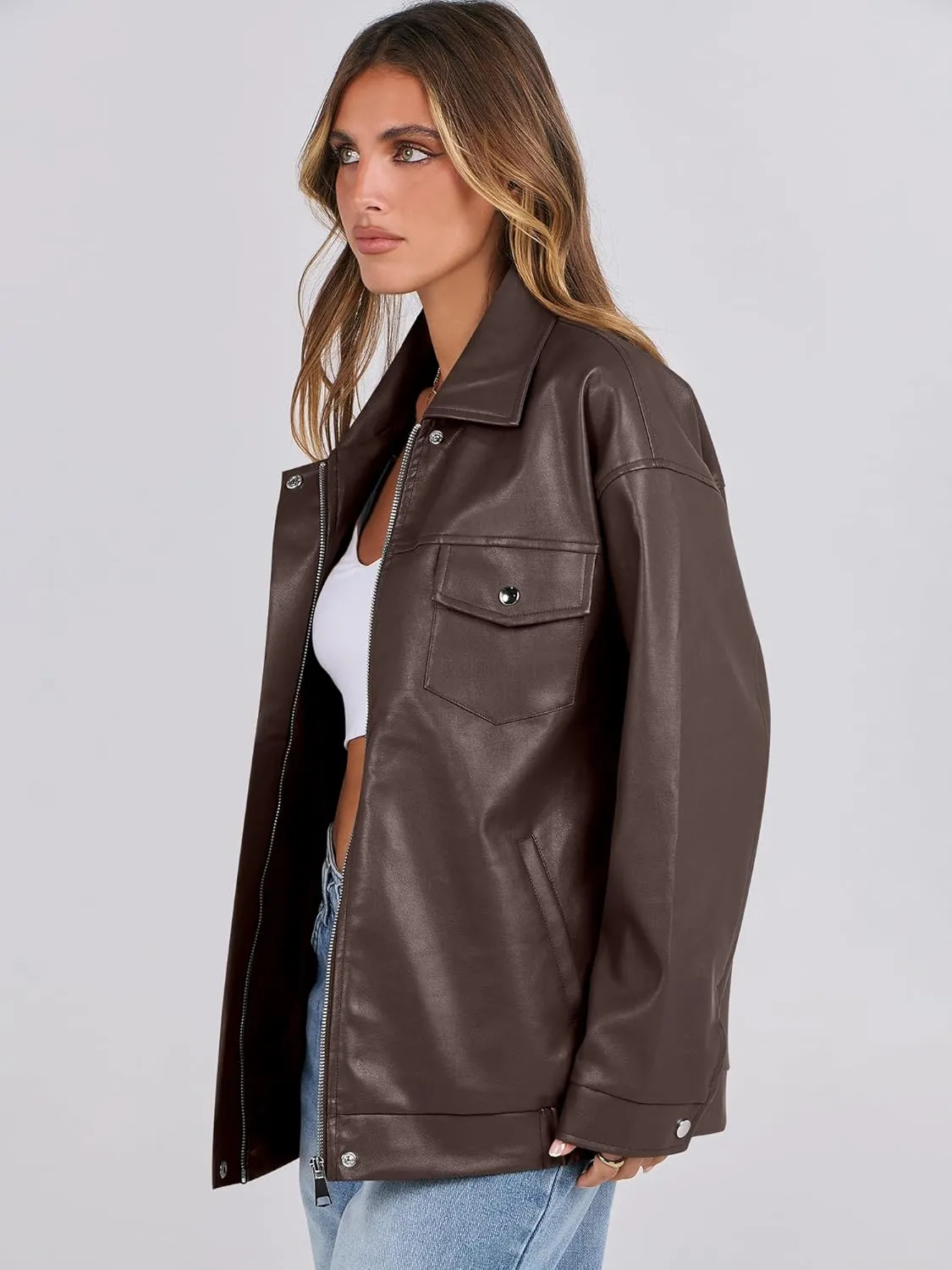 ANRABESS Women Oversized Faux Leather Jackets Fall Fashion Zip Up Motorcycle Coats Winter 2025 Spring Outfits Clothes