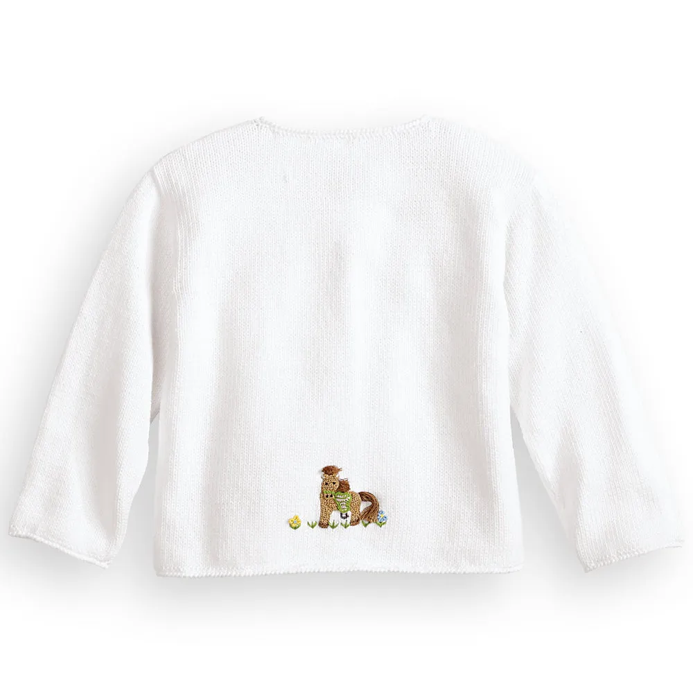 Applique Horse Cardigan -- White