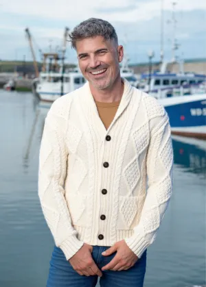 Aran Men's Shawl Button Cardigan | Natural