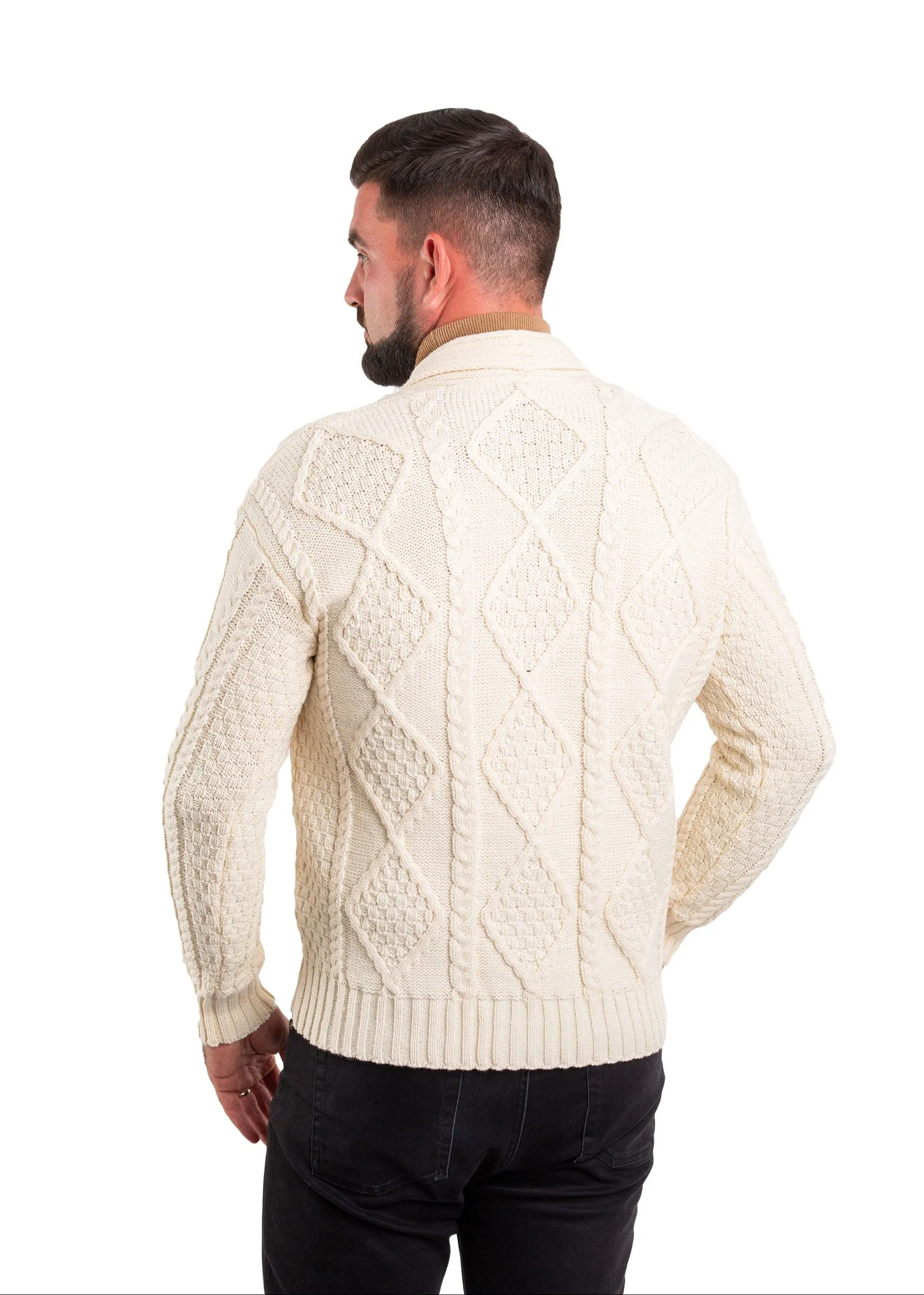 Aran Men's Shawl Button Cardigan | Natural