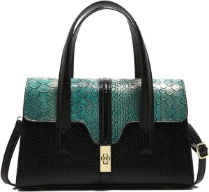 Bags for Women Snake print handbag, retro crossbody bag, fashionable and versatile women's shoulder bag(Blackgreen)