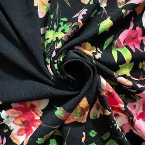 Black Floral Print ITY Jersey Knit Fabric