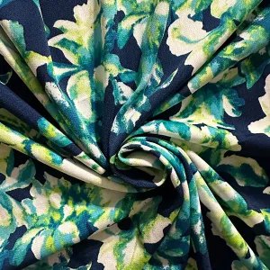 Blue and Green Iris Floral Print ITY Jersey Knit Fabric