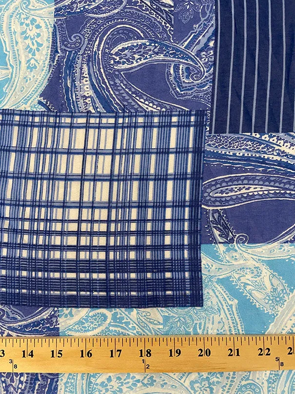 Blue Patchwork Print Chiffon Fabric