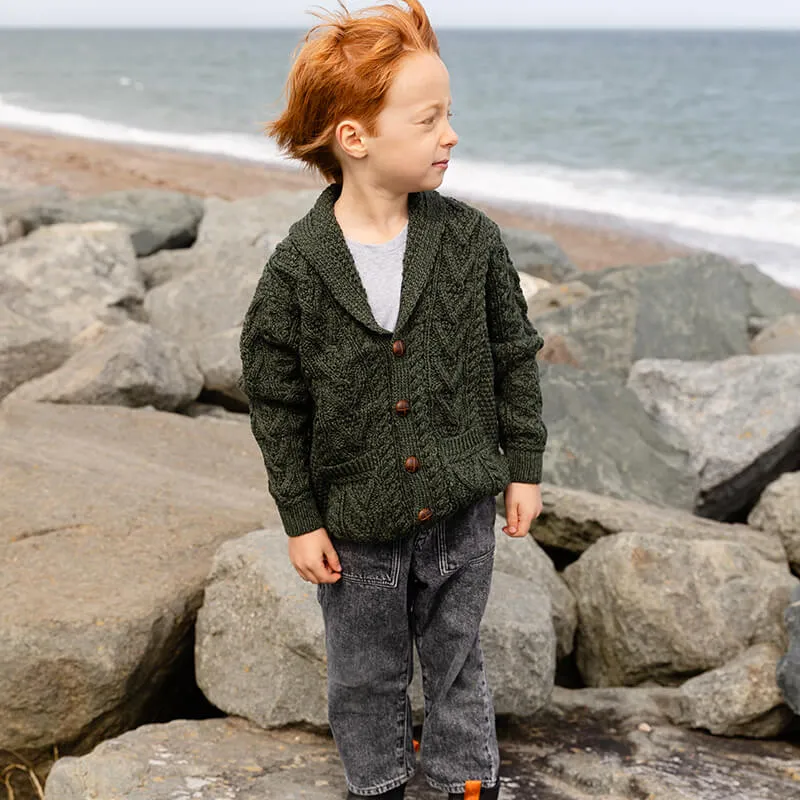 Boys Aran Shawl Collar Button Cardigan