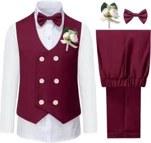 Boys Vest and Pants Set 5 Piece Formal Dress Boy Suits for Kids Toddler Wedding Communion