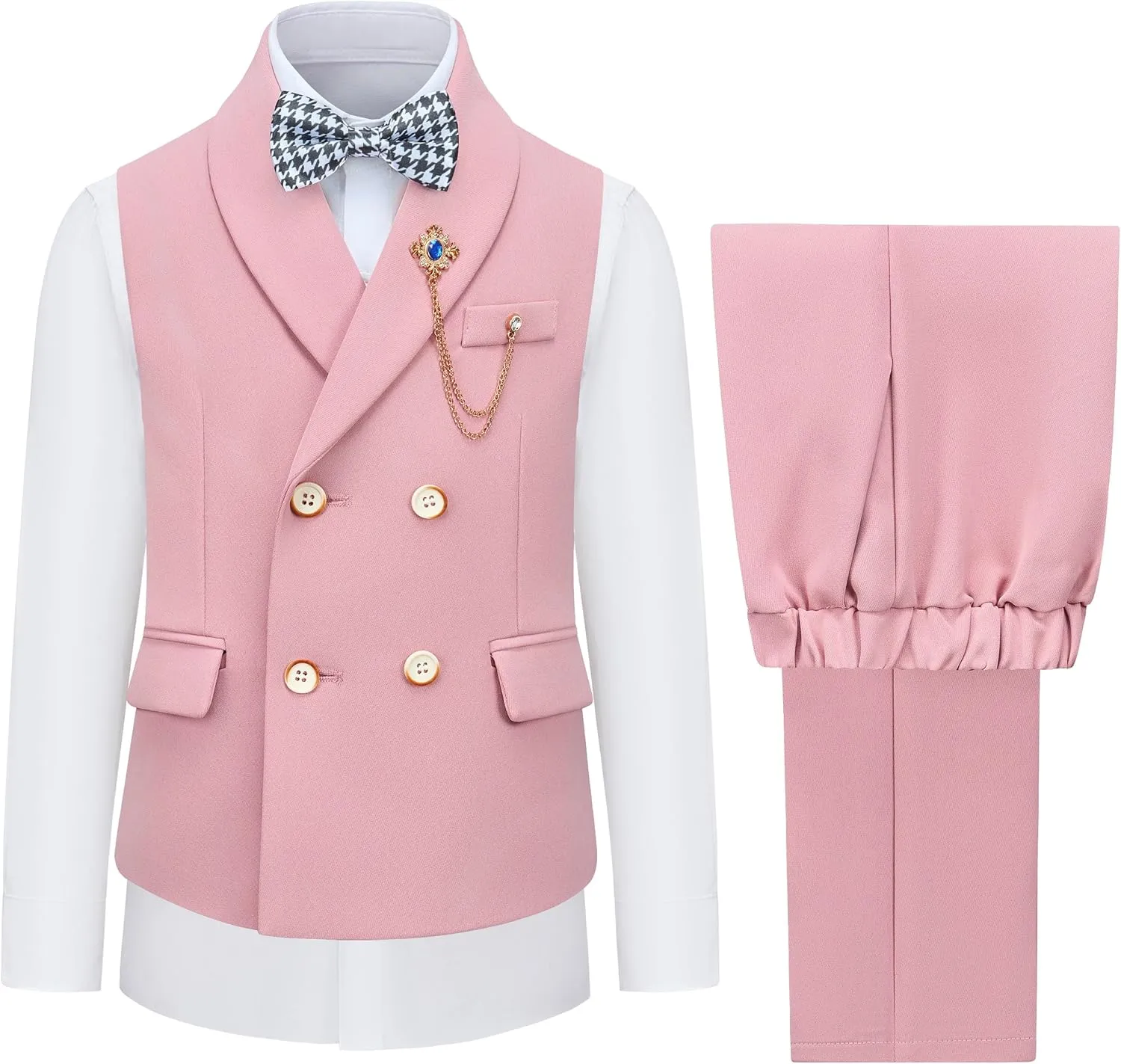 Boys Vest and Pants Set Kids Suits for Boy with Bow Tie Communion Dress Clothes Wedding Ring Bearer Formal Outfit