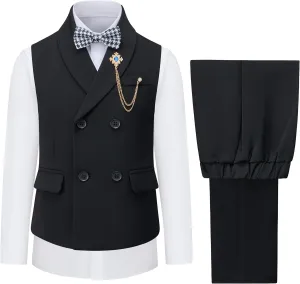 Boys Vest and Pants Set Kids Suits for Boy with Bow Tie Communion Dress Clothes Wedding Ring Bearer Formal Outfit