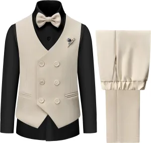 Boys Vest and Pants Set Kids Suits for Boy with Bow Tie Communion Dress Clothes Wedding Ring Bearer Formal Outfit