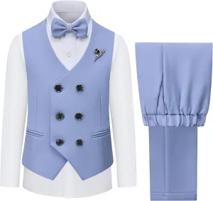 Boys Vest and Pants Set Kids Suits for Boy with Bow Tie Communion Dress Clothes Wedding Ring Bearer Formal Outfit