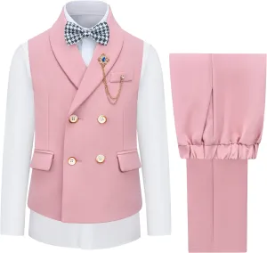Boys Vest and Pants Set Kids Suits for Boy with Bow Tie Communion Dress Clothes Wedding Ring Bearer Formal Outfit
