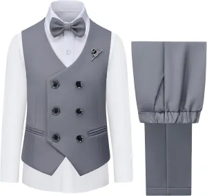 Boys Vest and Pants Set Kids Suits for Boy with Bow Tie Communion Dress Clothes Wedding Ring Bearer Formal Outfit