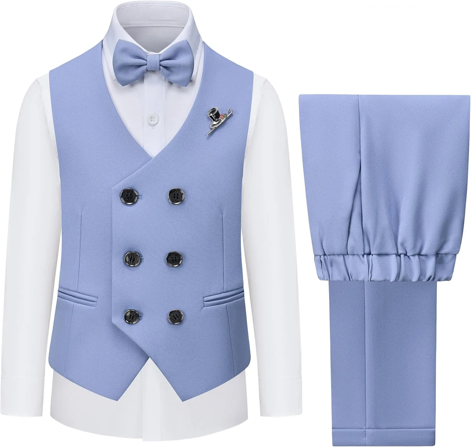 Boys Vest and Pants Set Kids Suits for Boy with Bow Tie Communion Dress Clothes Wedding Ring Bearer Formal Outfit