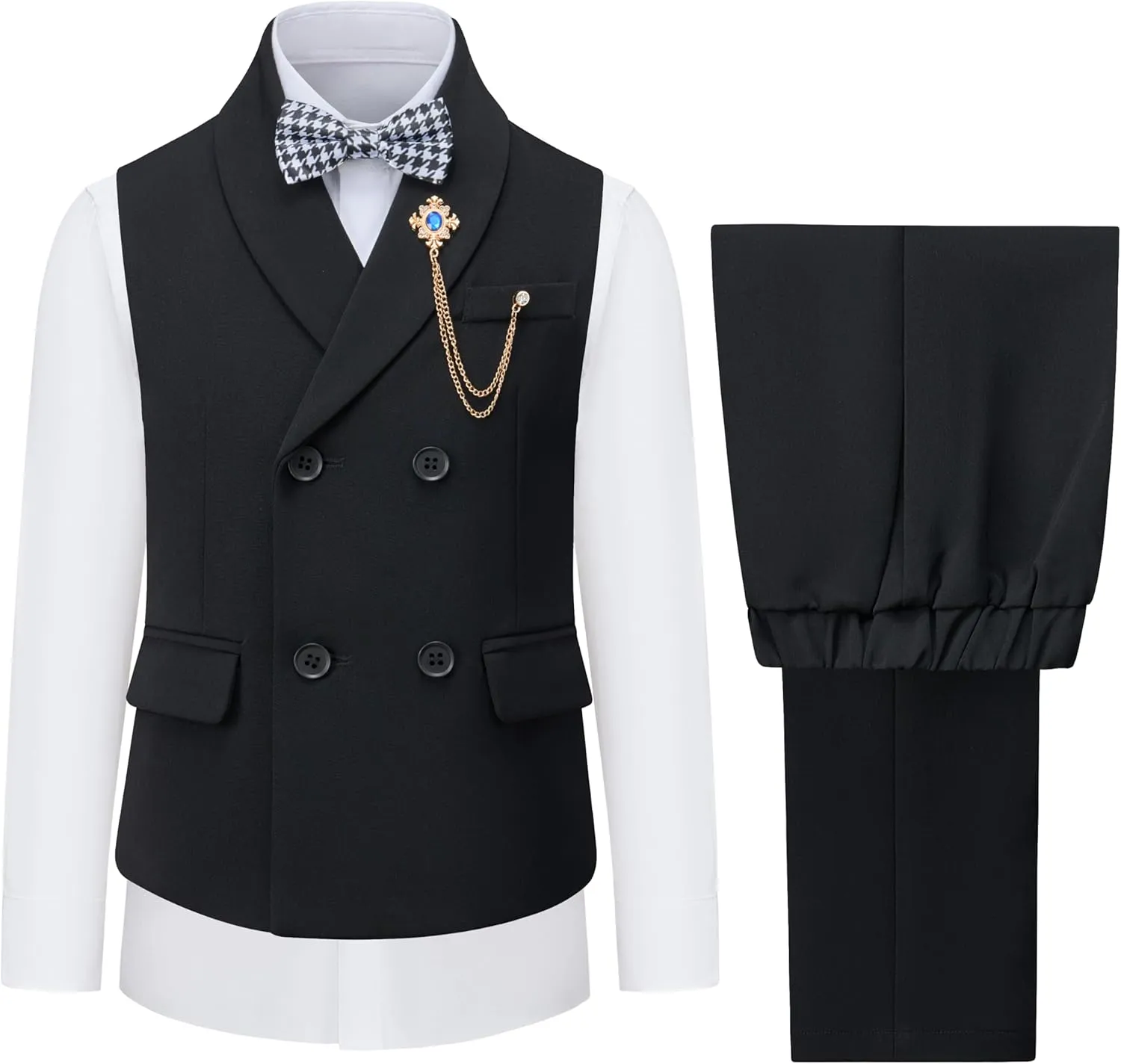 Boys Vest and Pants Set Kids Suits for Boy with Bow Tie Communion Dress Clothes Wedding Ring Bearer Formal Outfit