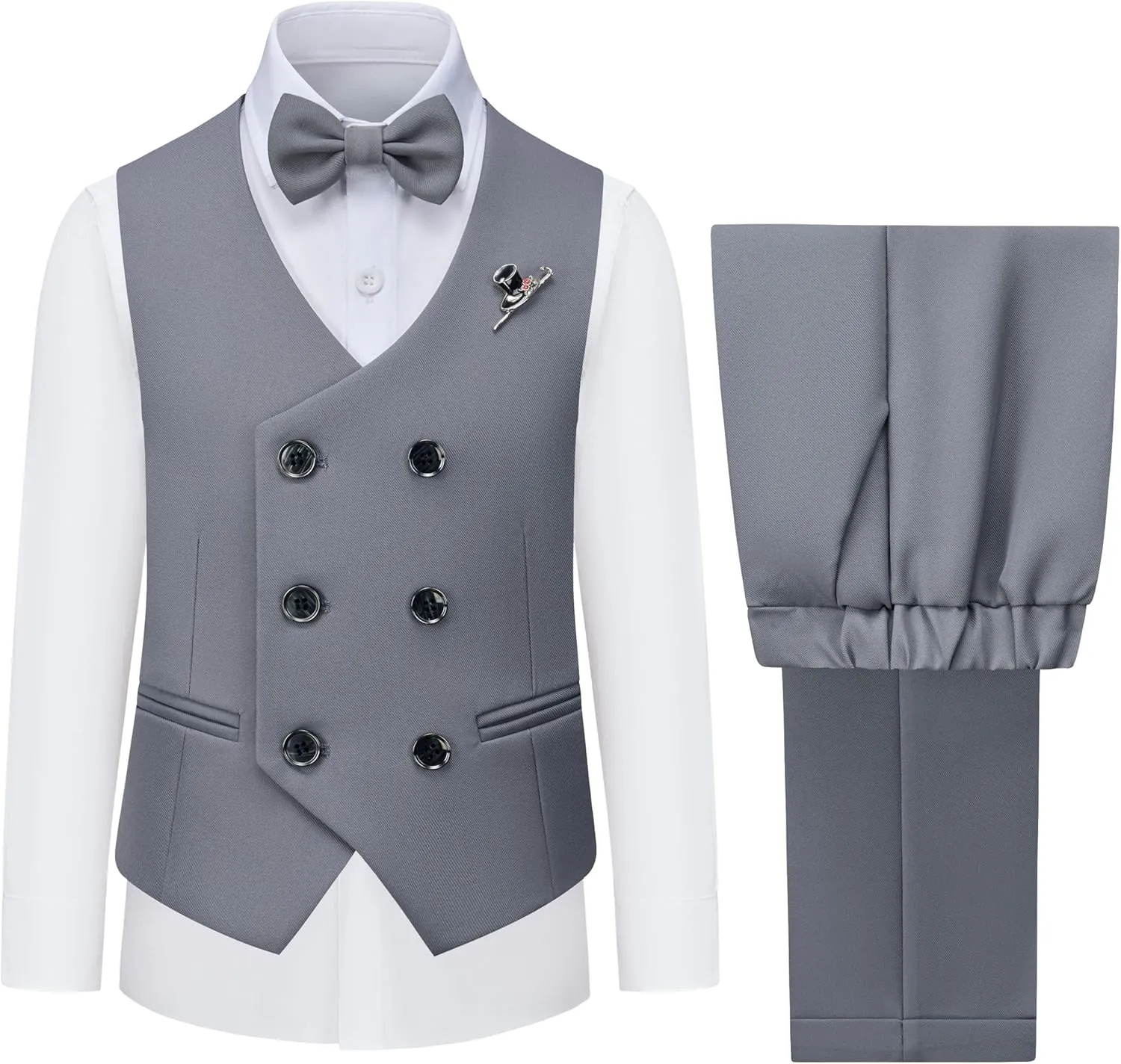 Boys Vest and Pants Set Kids Suits for Boy with Bow Tie Communion Dress Clothes Wedding Ring Bearer Formal Outfit