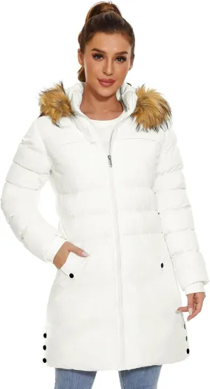 CHERFLY Women's Winter Puffer Coat Heavy Warm Long Parka Down Jacket with Fur Hood