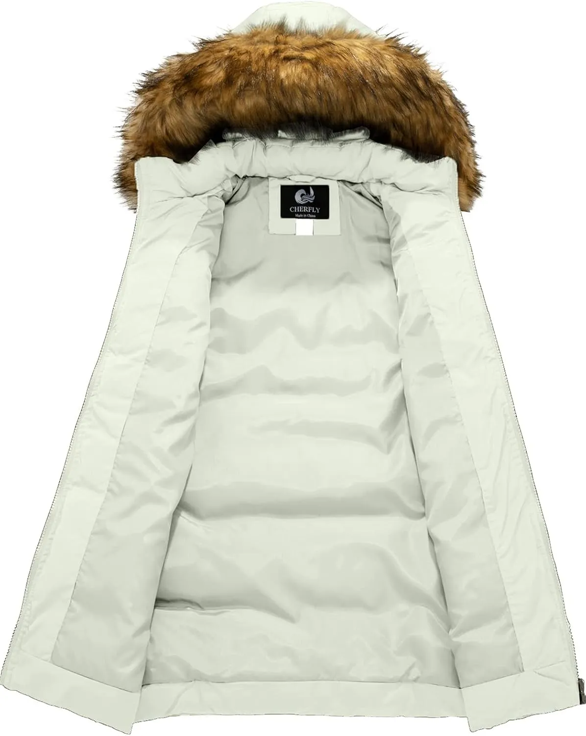 CHERFLY Women's Winter Puffer Coat Heavy Warm Long Parka Down Jacket with Fur Hood