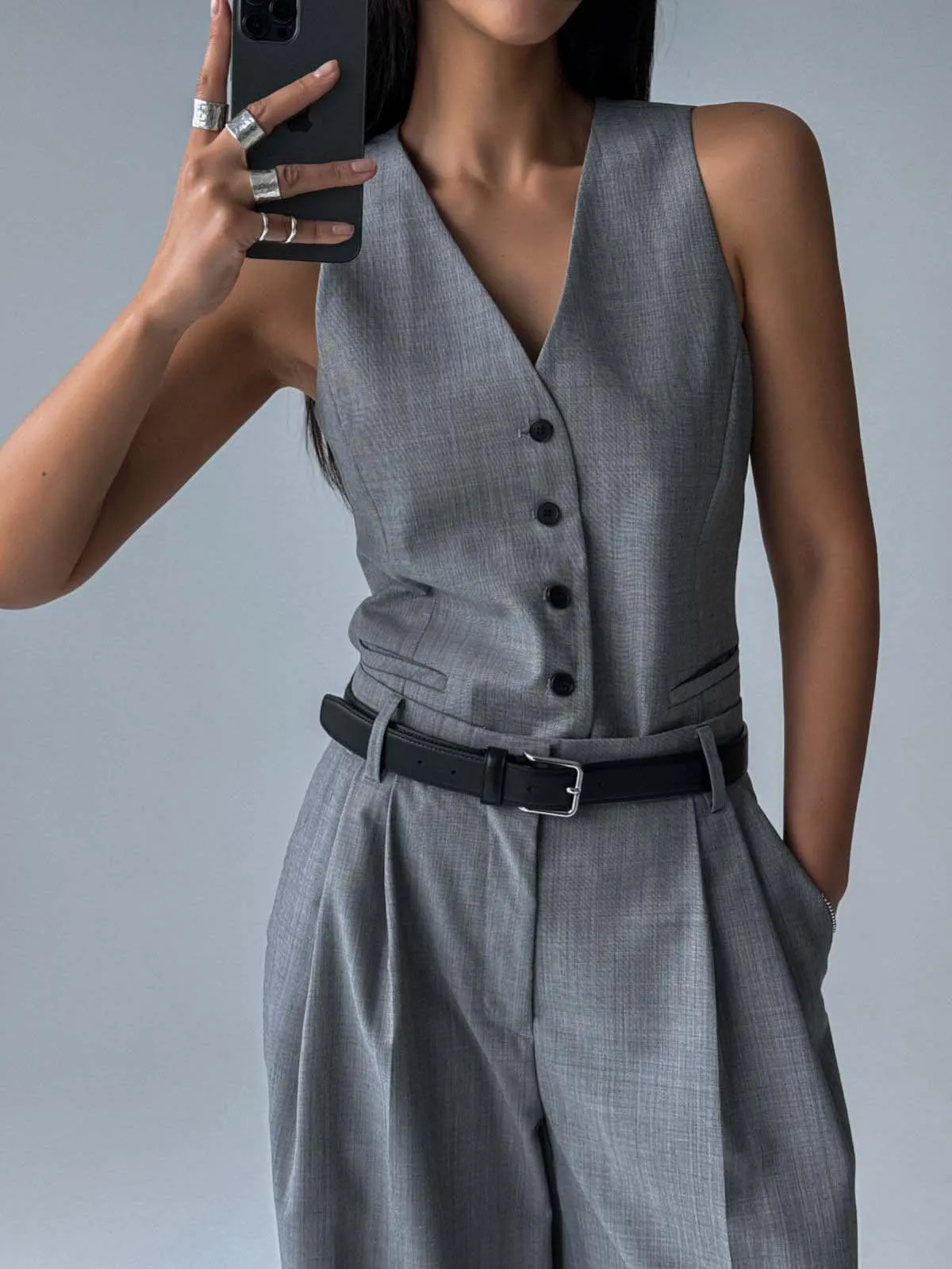 Chic Grey Tailored Trousers