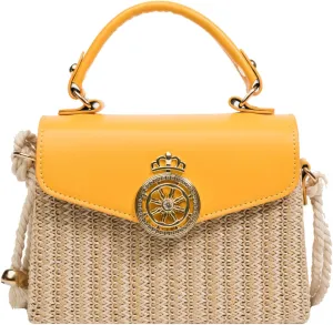 Chic Lock Buckle Square Bag Versatile Shoulder Handheld Crossbody Straw Box Purse Handle