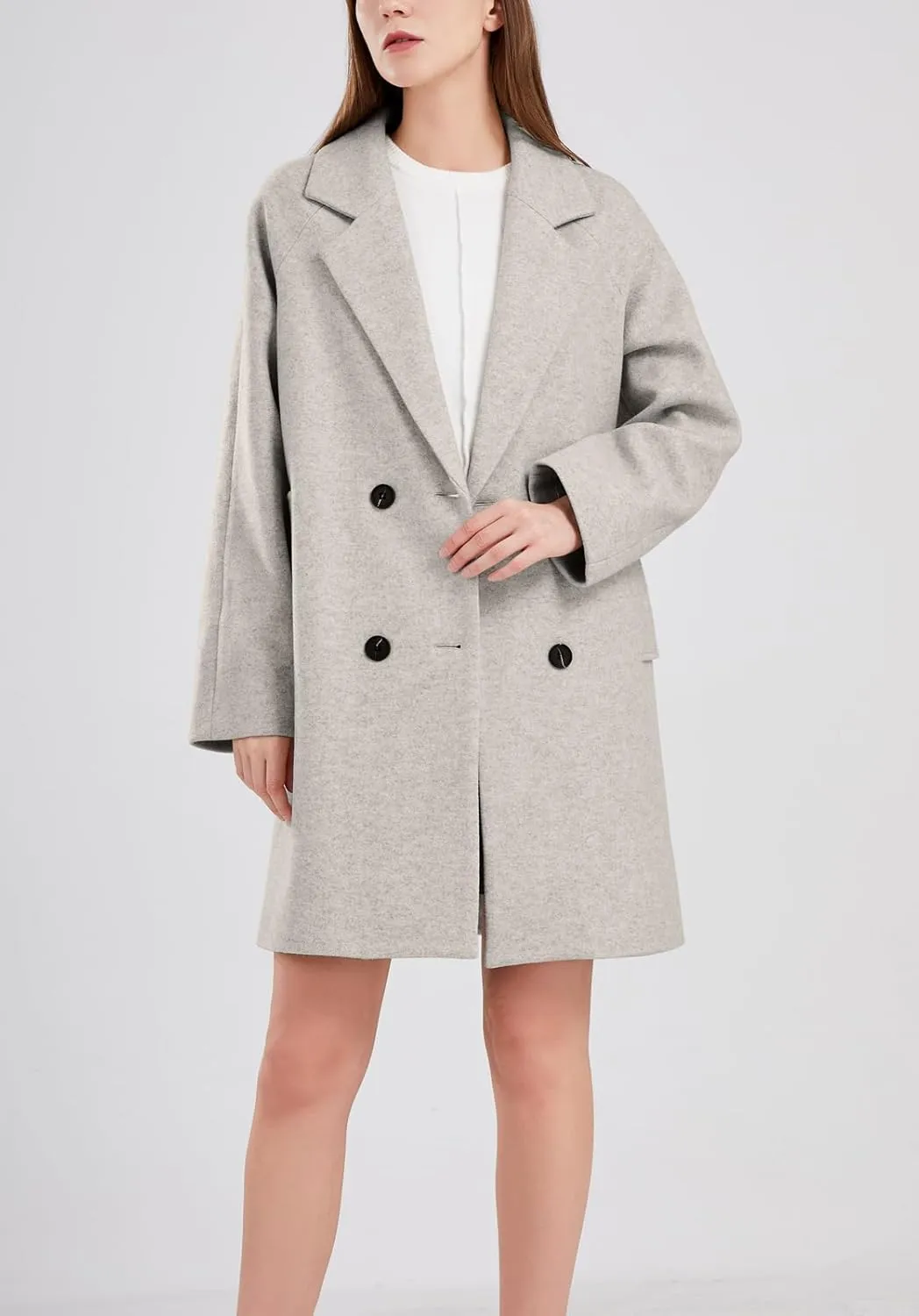 chouyatou Women's Casual Notch Lapel Double Breasted Warm Pea Coat Overcoat