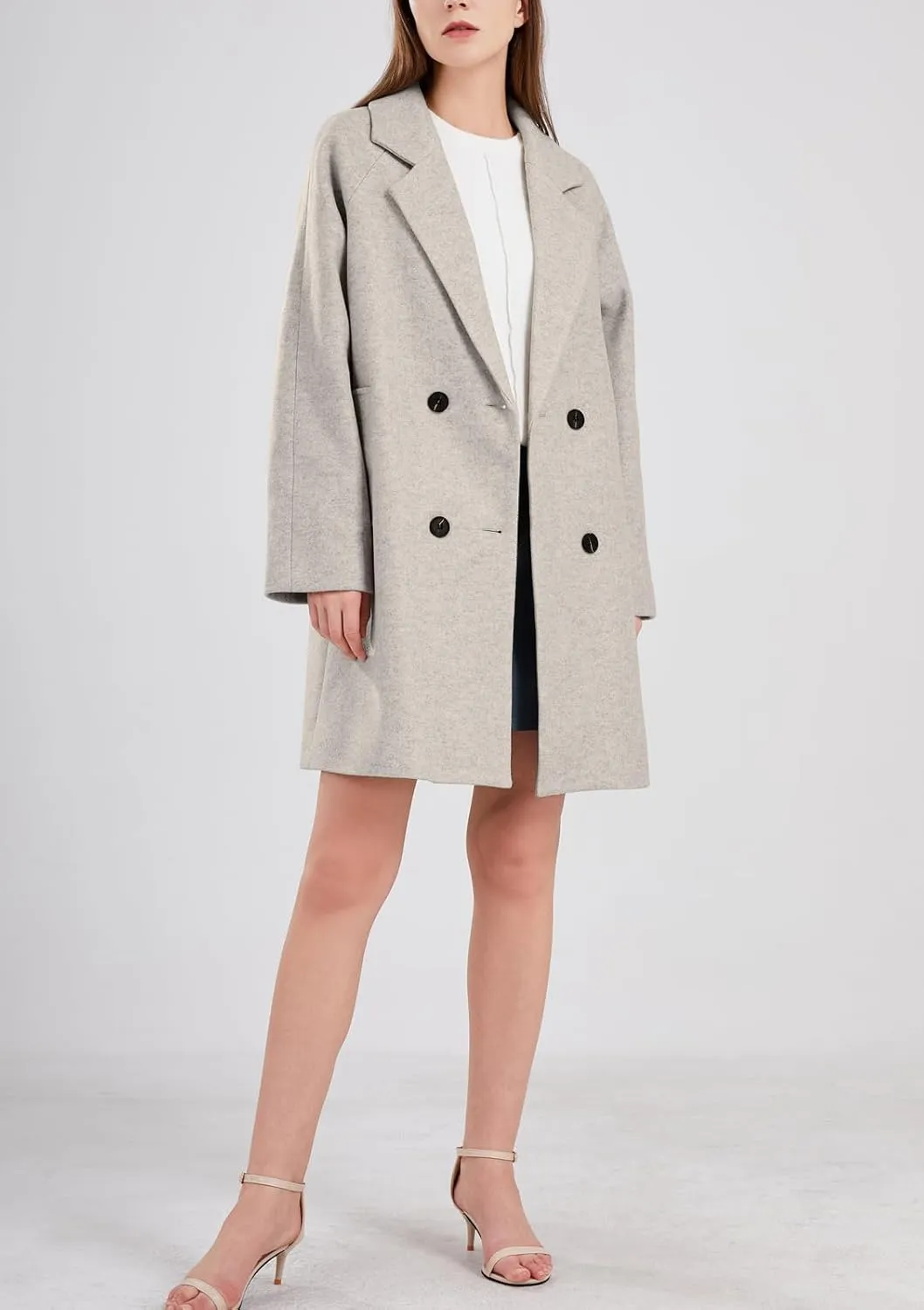 chouyatou Women's Casual Notch Lapel Double Breasted Warm Pea Coat Overcoat