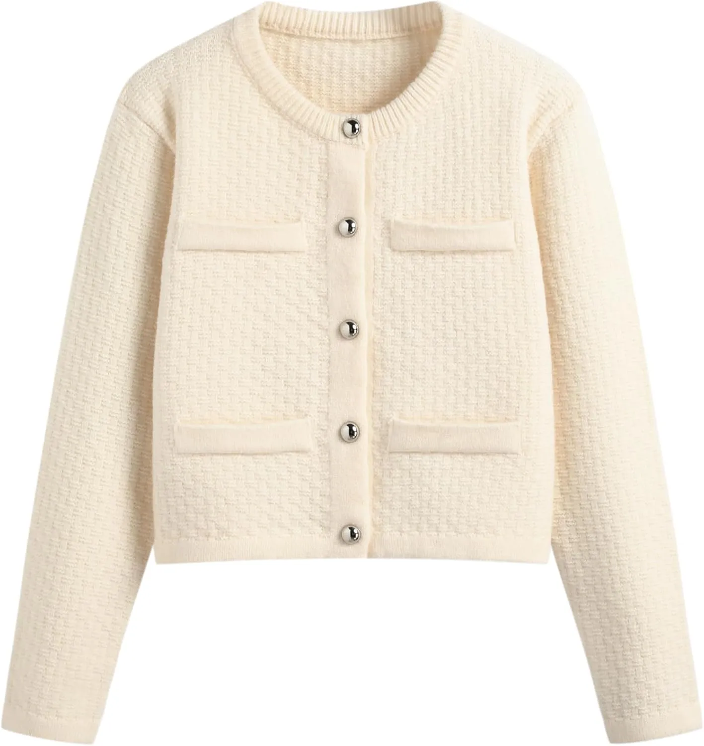 CIDER Knit Round Neckline Solid Button Oversized Cardigan