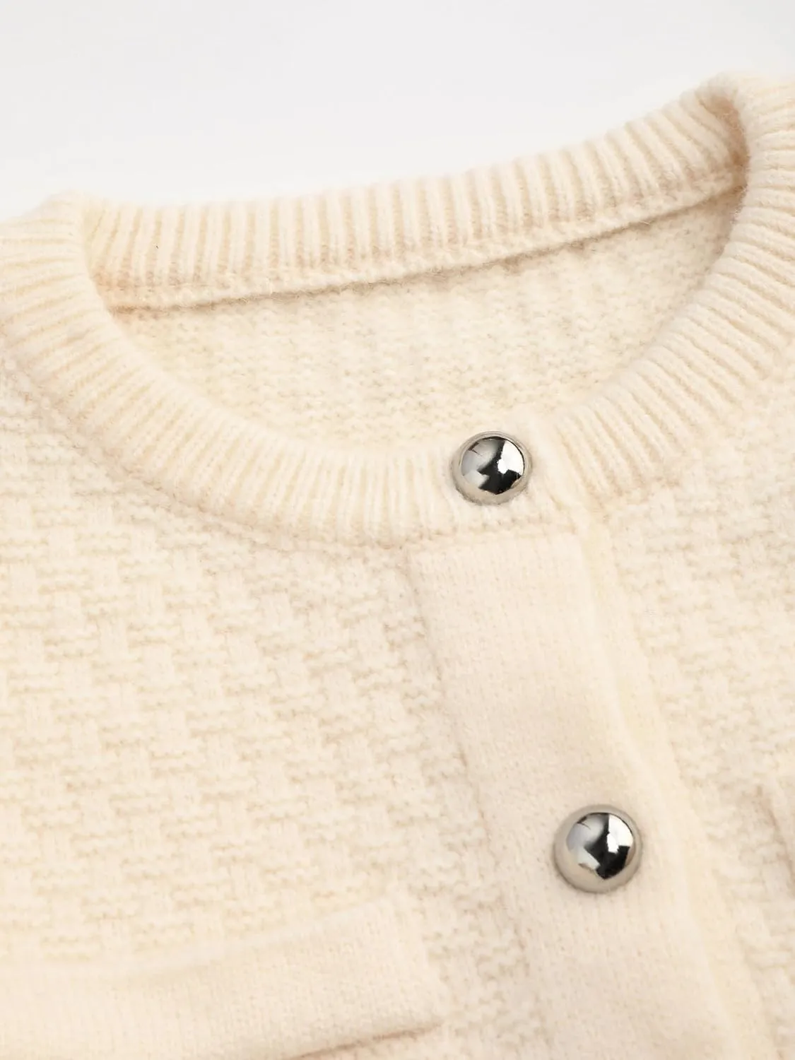 CIDER Knit Round Neckline Solid Button Oversized Cardigan