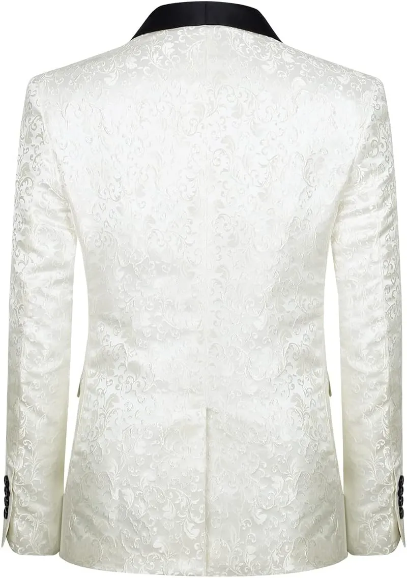 Cloudstyle Mens 2 Piece Floral Jacquard Dress Suit Set 1 Button Print Dinner Jacket Pants