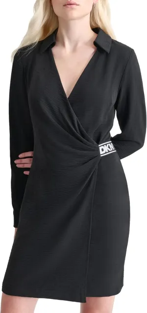 DKNY Women's Long Sleeve Side Tie Mini Shirtdress