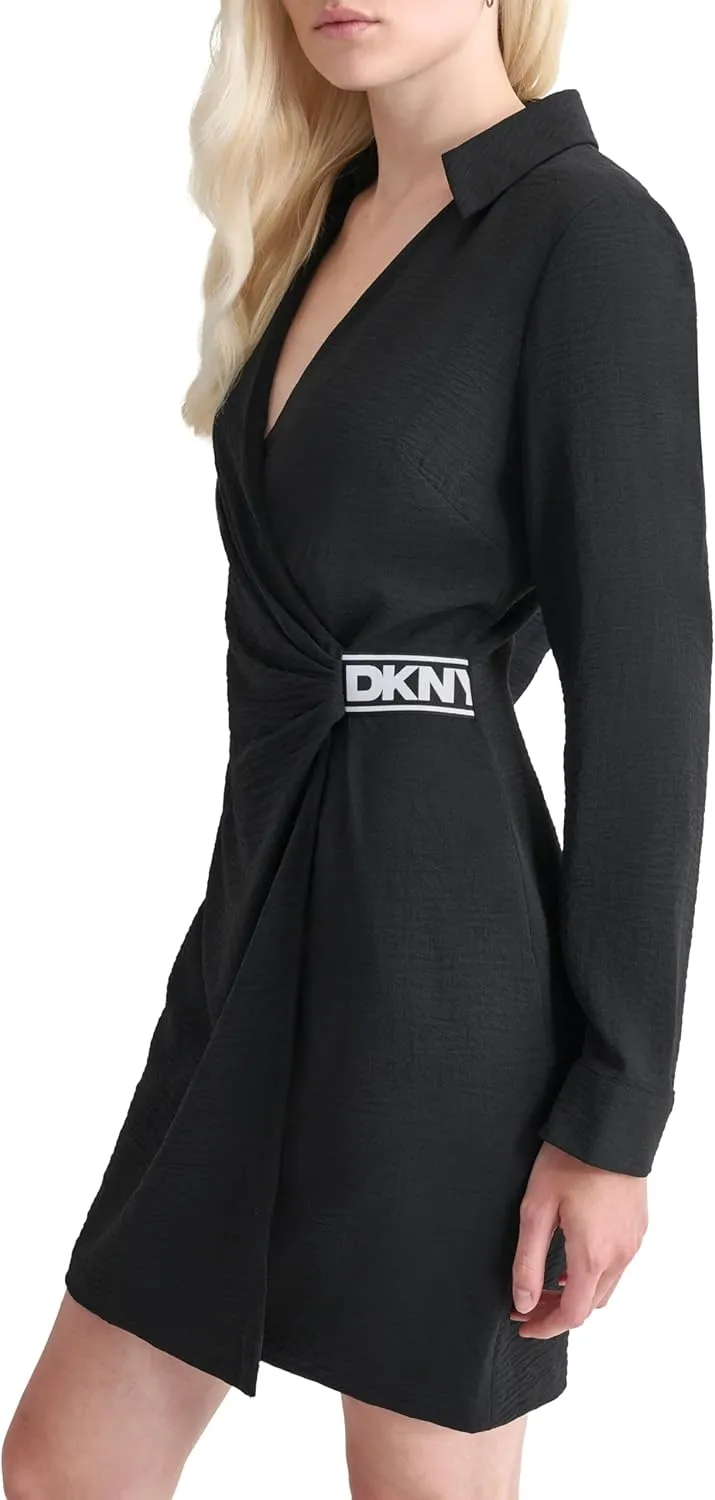 DKNY Women's Long Sleeve Side Tie Mini Shirtdress