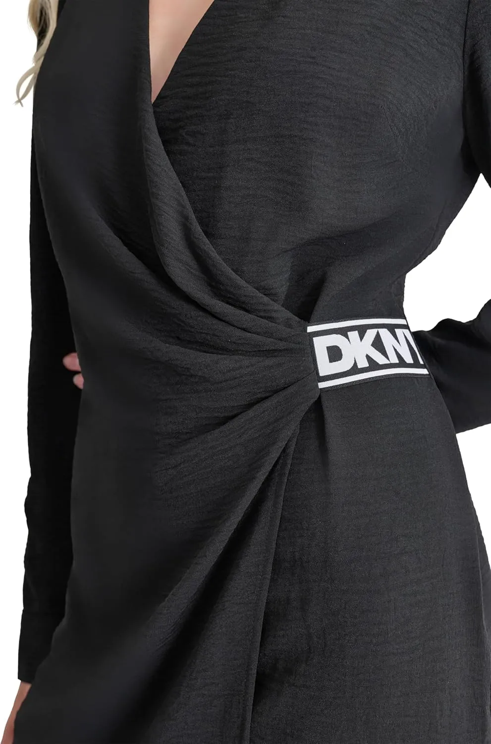 DKNY Women's Long Sleeve Side Tie Mini Shirtdress