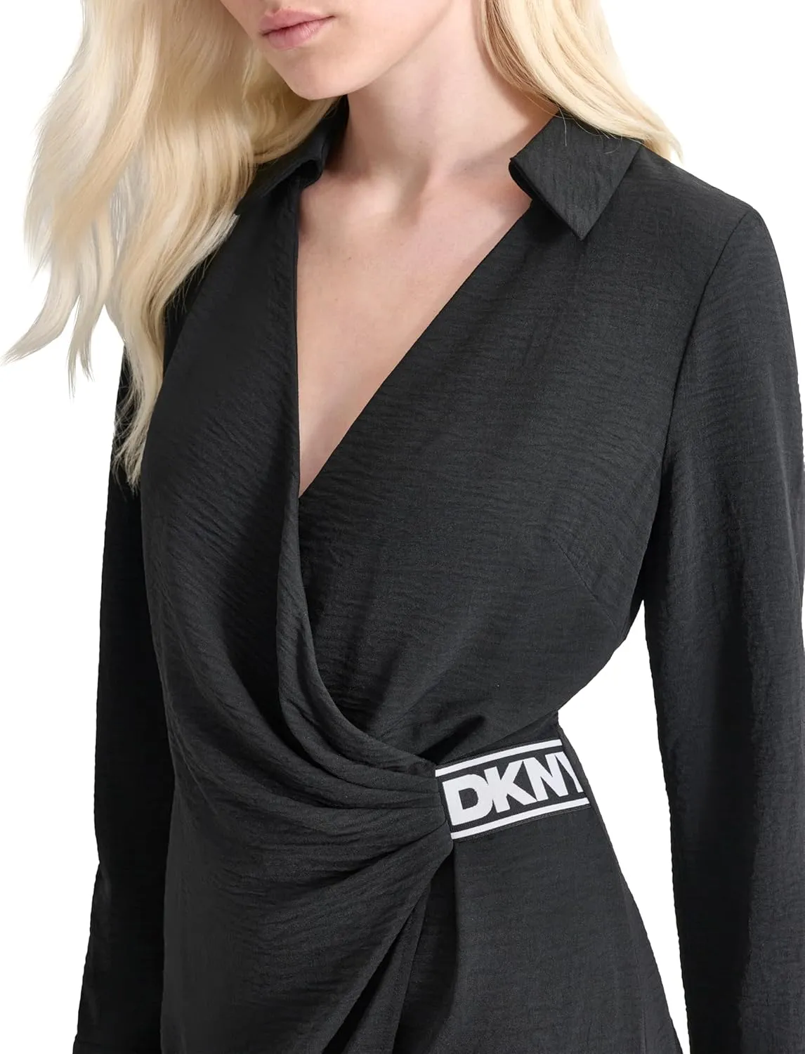 DKNY Women's Long Sleeve Side Tie Mini Shirtdress