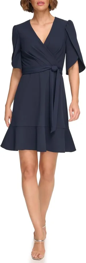 DKNY Womens Tulip Half Sleeve Faux Wrap Mini Dress