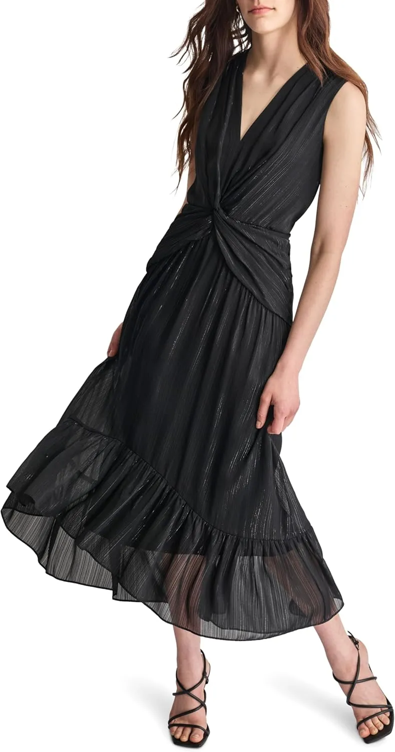 DKNY Women's V-Neck Twist Front Sleeveless Dress