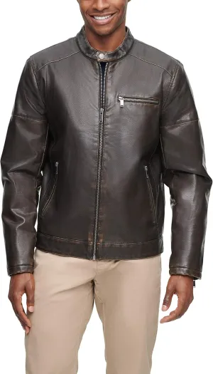 Dockers Men's Kyle Faux Leather Racer Jacket
