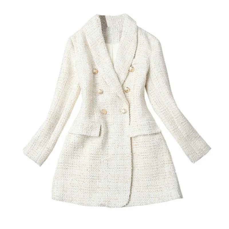 Double-breasted tweed suit