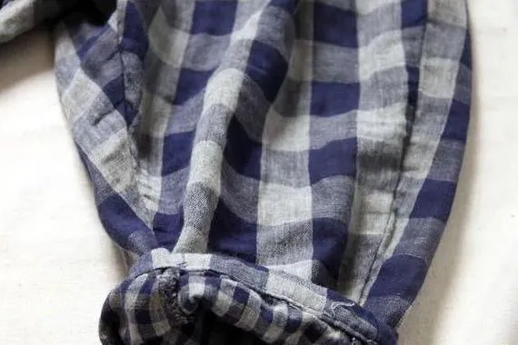 Easy Wear Check Trouser Pants - Linen/Cotton Blend