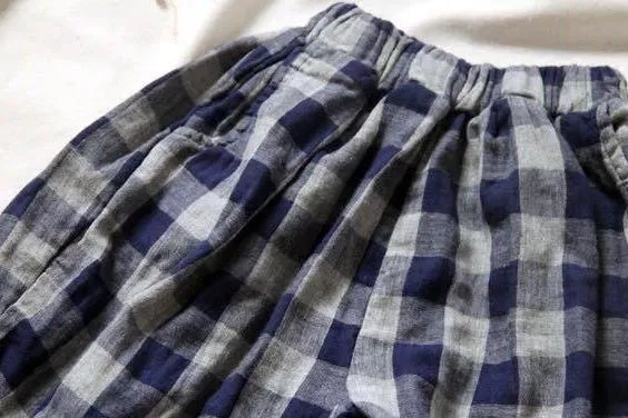 Easy Wear Check Trouser Pants - Linen/Cotton Blend