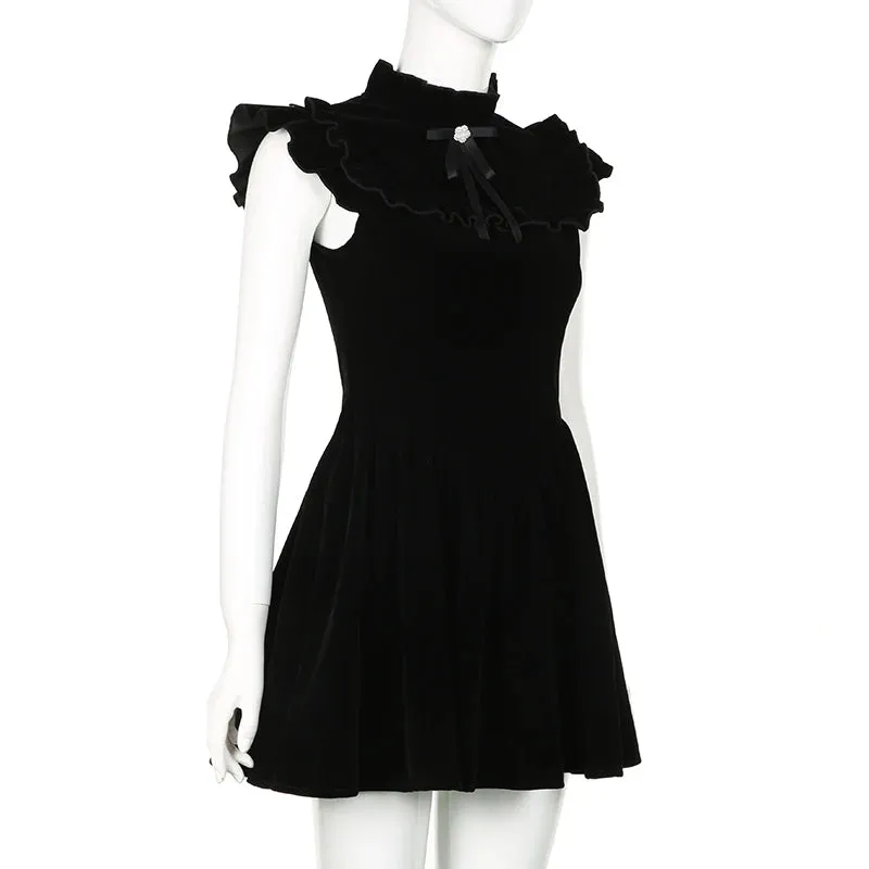 Elegant Flower Tied Bow Velvet Dress