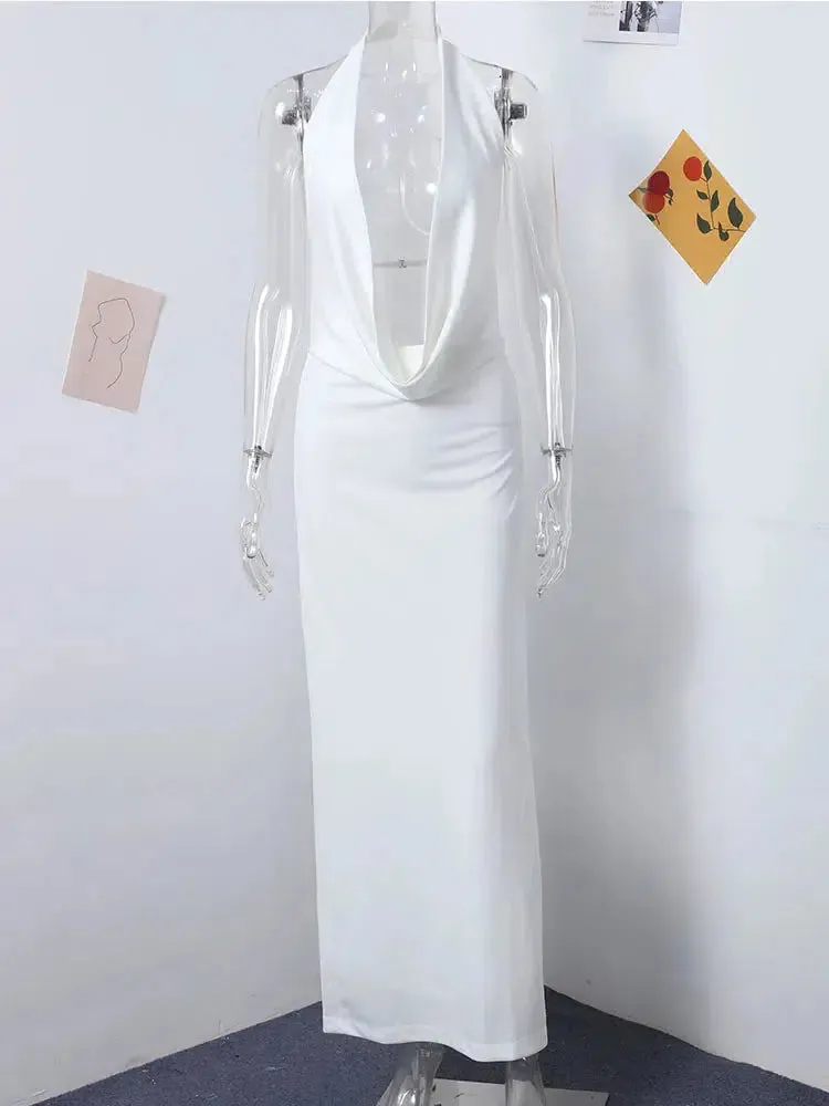 Elegant Halter Neck Sleeveless Long Dresses