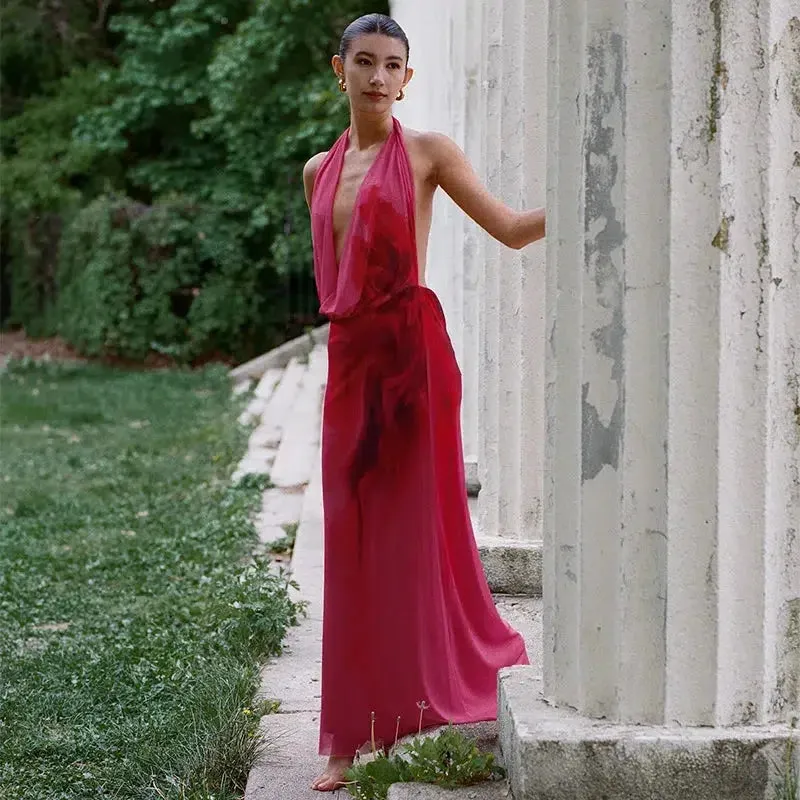 Elegant Halter Neck Sleeveless Long Dresses