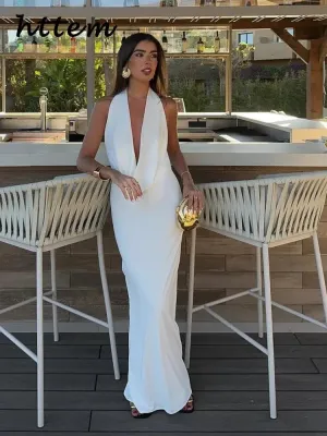 Elegant Halter Neck Sleeveless Long Dresses