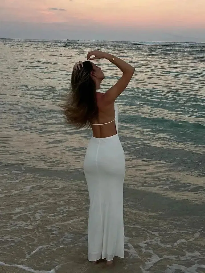 Elegant Halter Neck Sleeveless Long Dresses